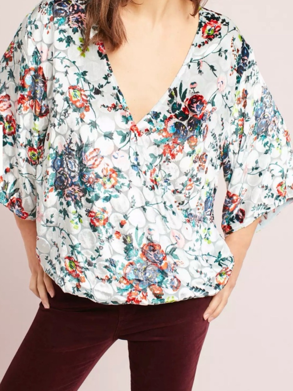 Maeve Velvey Floral V-Neck Dolman Top